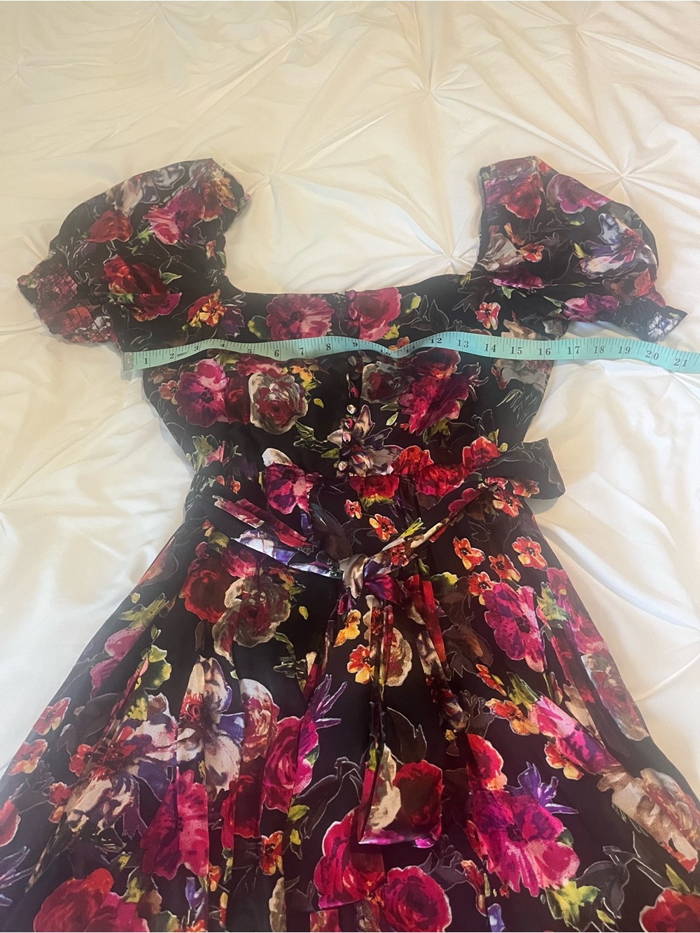 Alice + Olivia Black Mini Dress with Pink & Red Floral Print - Picture 5 of 6